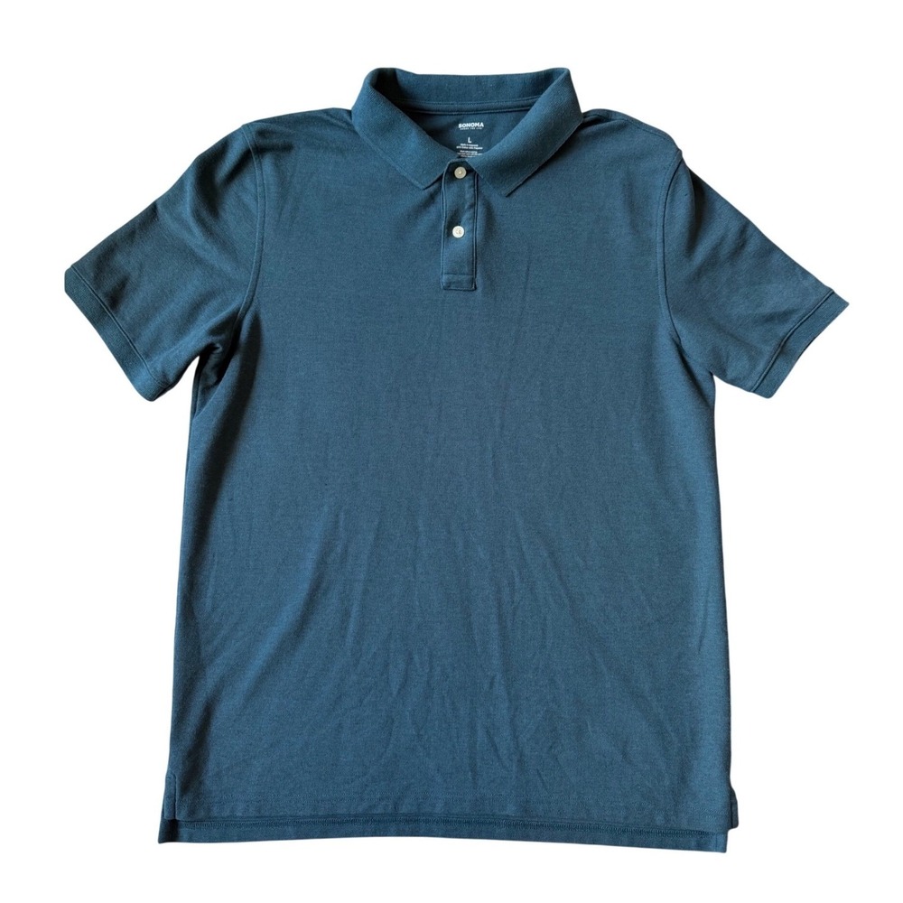 Sonoma Goods For Life Mens Teal Blue Pique Short Sleeve Polo Shirt Large L
